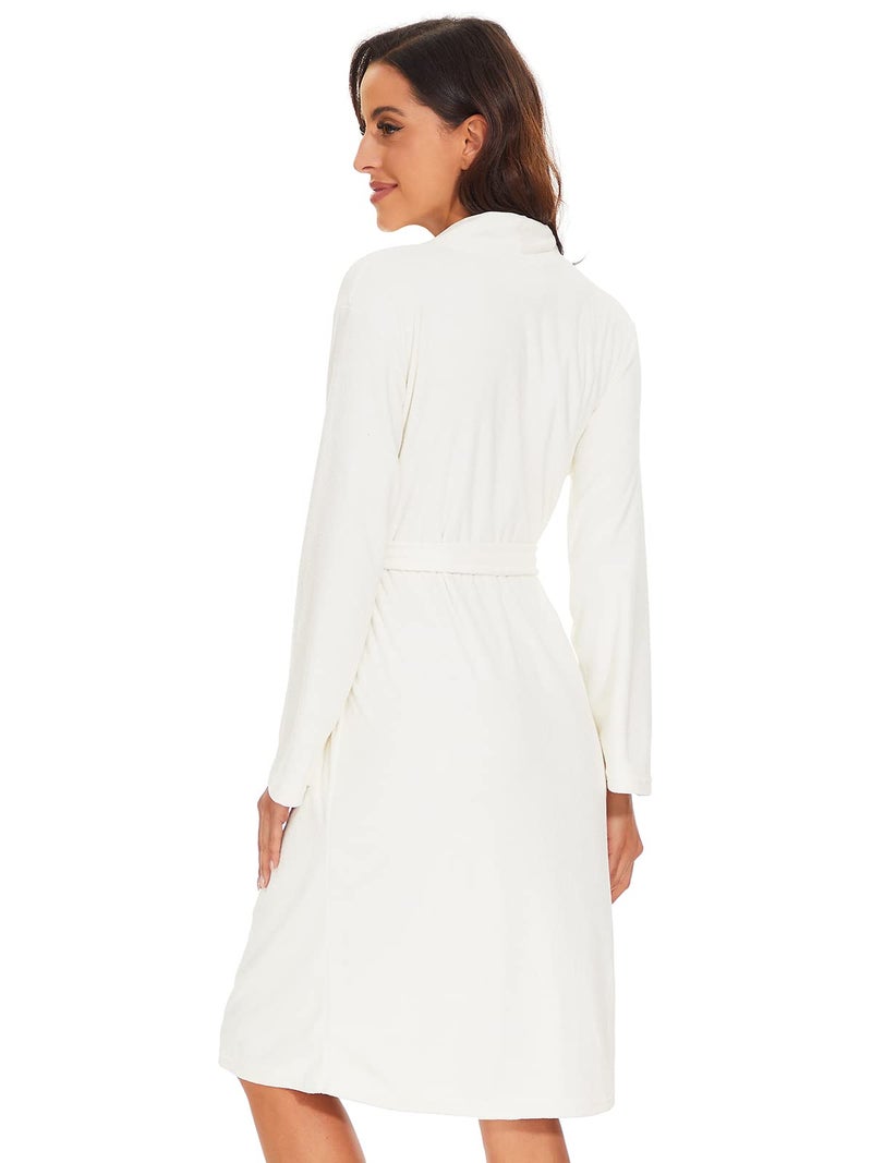 Vislivin Womens Lightweight Bathrobe Soft Kimono Robes Terry Cloth Bathrobe Knee Length Bath Gown White XL - Image 3